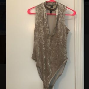 Silver velvet mock neck bodysuit